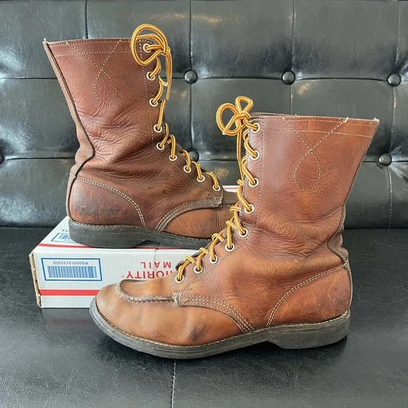 Vintage Chippewa Moc Toe Lace-Up Boots Made in USA Sz 9A - Picture 1 of 8